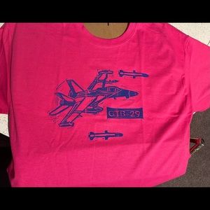 HARRIER military Jet Plane block print graphic shirt pink and blue size large